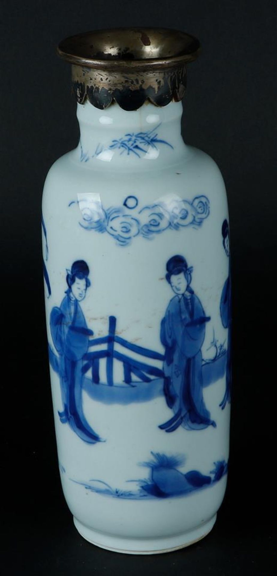 A porcelain vase model trolley with three frames in landscape. The underside with artemisia leaf mar - Image 2 of 4