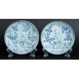 A set of two porcelain plates with floral decor and capuchin background. China, 18th century.