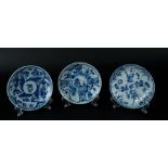 Three porcelain various plates, all with 4-compartment division, matt floral decor. China, Kangxi/Yo