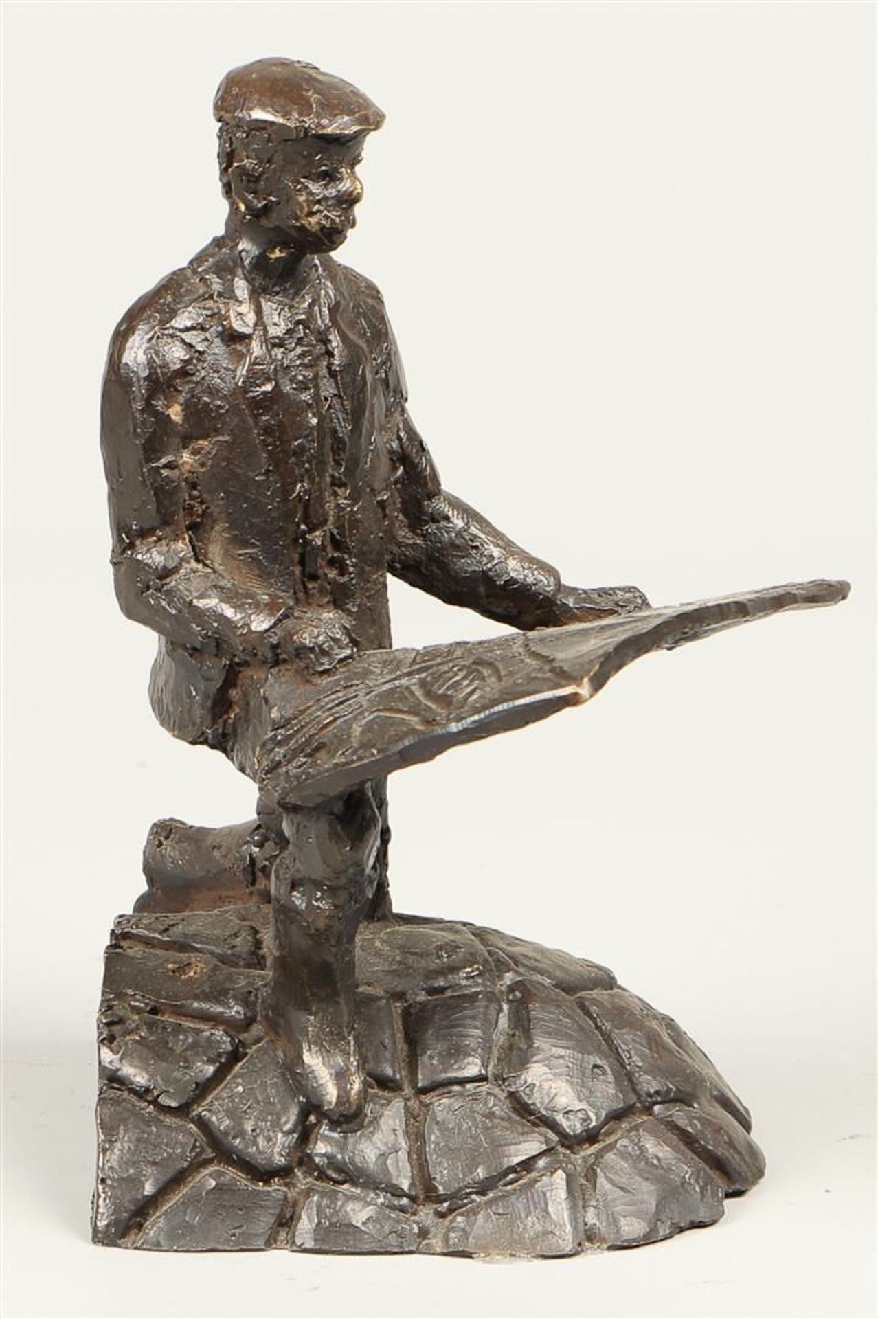 and three decorative bronze statuettes of rockers, two heads, and a dike warden. - Image 5 of 7