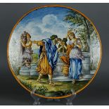 A large Majolica dish, Rebekah meets the servant to find a wife for his Isaac, Genesis 24. Italy, 20