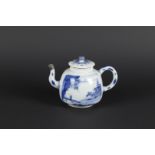 A porcelain teapot with beautiful landscapes in flower beds decoration, the bottom marked with 6-cha