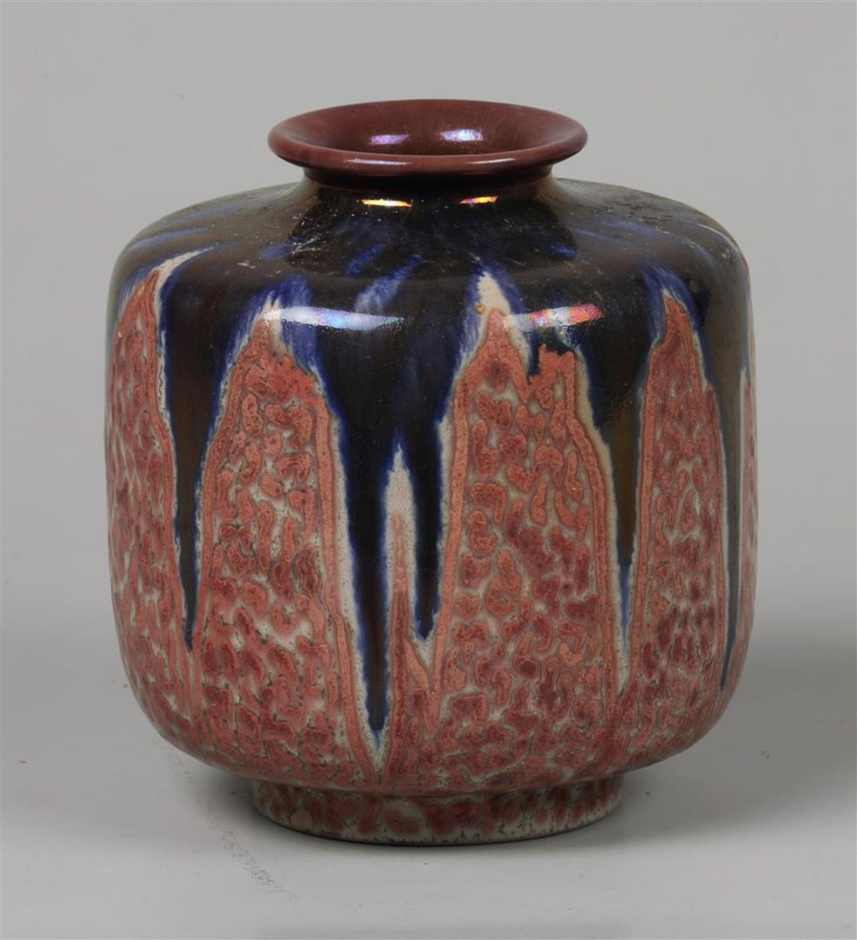 A pottery vase, Unique decor. Jan Van Schaik. Plateel bakery South Holland. Gouda, circa 1920.