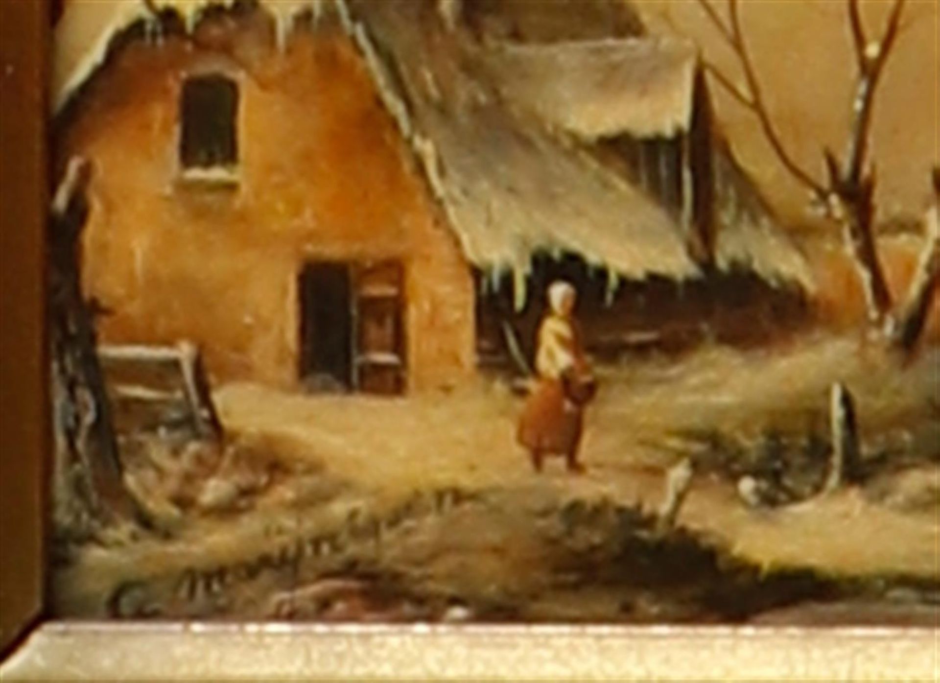 Dutch School, 20th century, Figures on the ice in a landscape, indistinctly signed (lower left), oil - Image 3 of 4