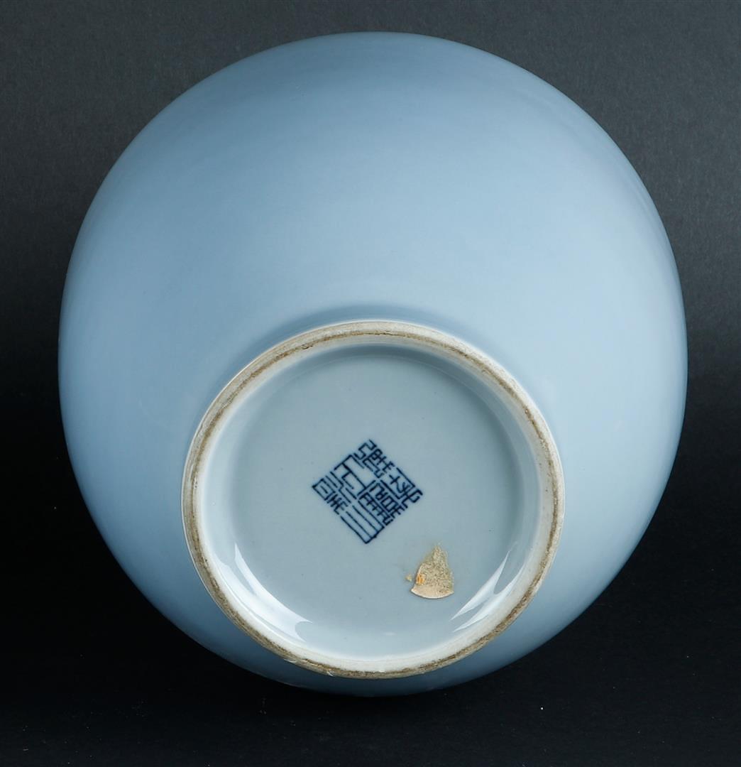 A large porcelain blue monochrome belly vase with an embossed dragon around the neck. With Yongzheng - Image 6 of 7