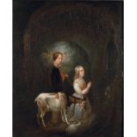Ignatius Josephus van Regemorter, (1785-1873)attributed to, A pious family in a cave. Oil paint on p