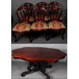 A lot consisting of (6) Biedermeier chairs with red upholstery, including a table with an intermedia