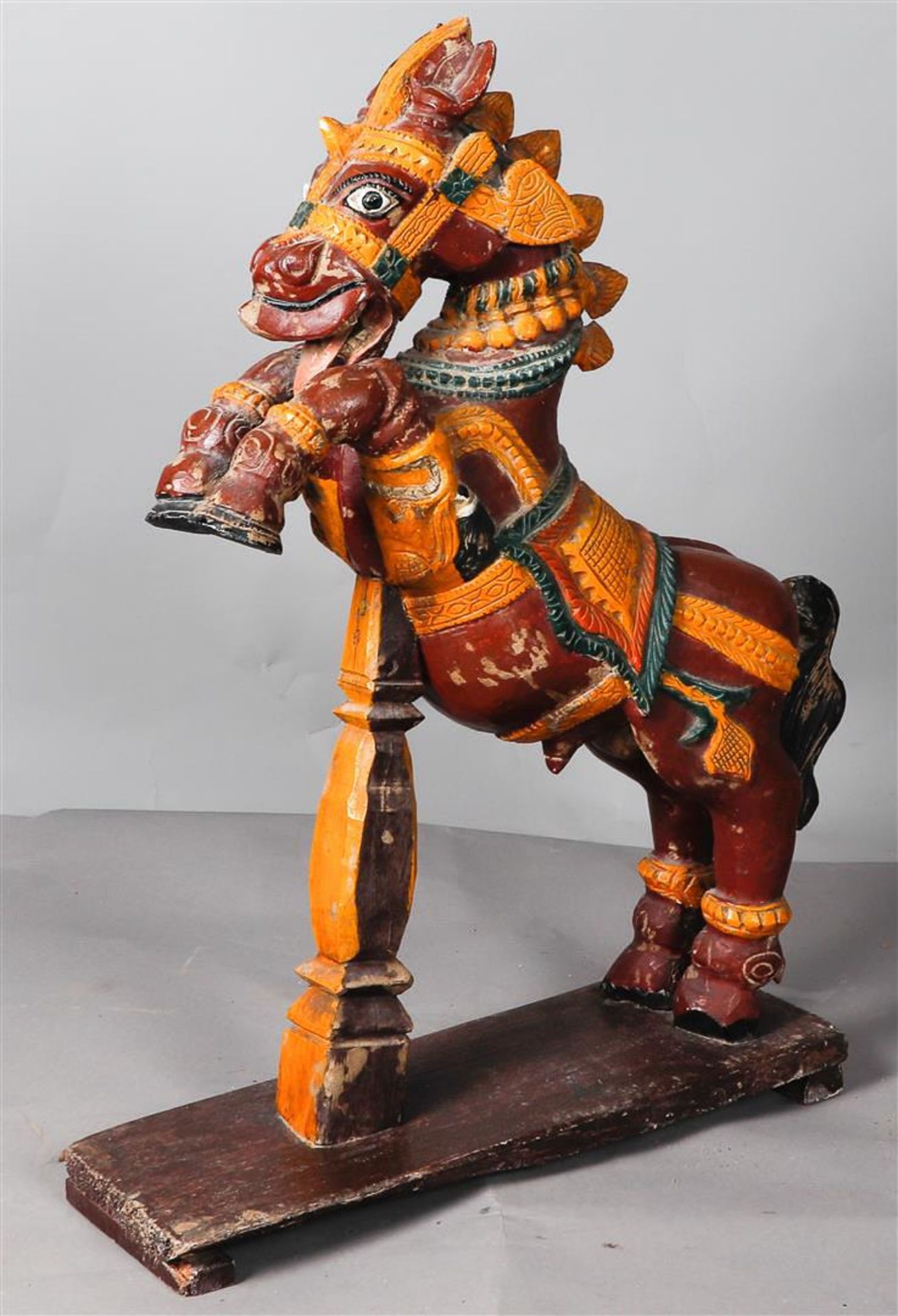 A polychrome carving depicting a rearing horse, India. - Image 2 of 2