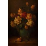 Dutch School, ca. 1920, Still life of roses in a vase, signed "MvR" (lower left), oil on canvas.