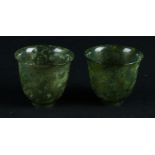 Two Celadon Jade bowls on base ring. China, 19th/20th century.