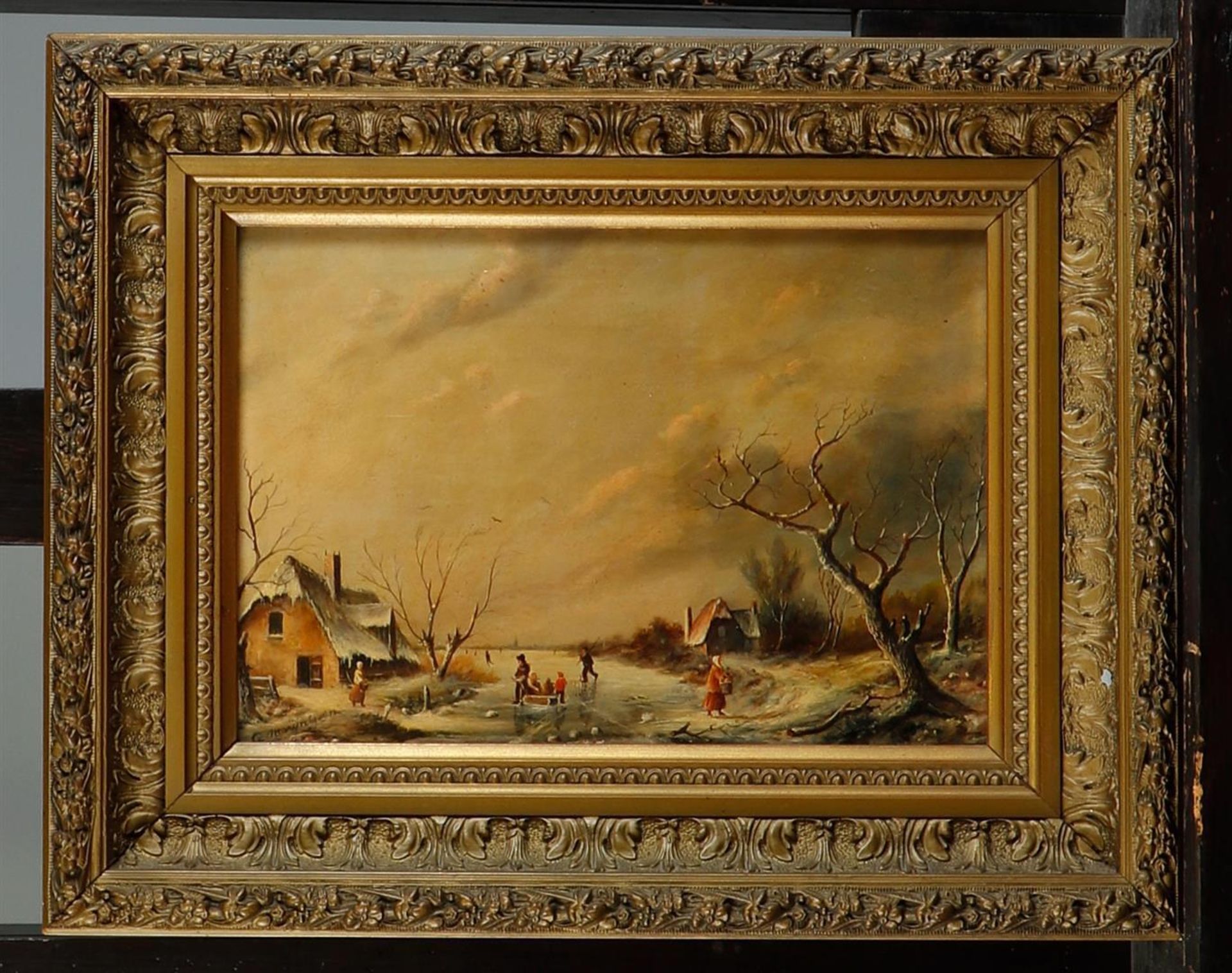 Dutch School, 20th century, Figures on the ice in a landscape, indistinctly signed (lower left), oil - Image 2 of 4