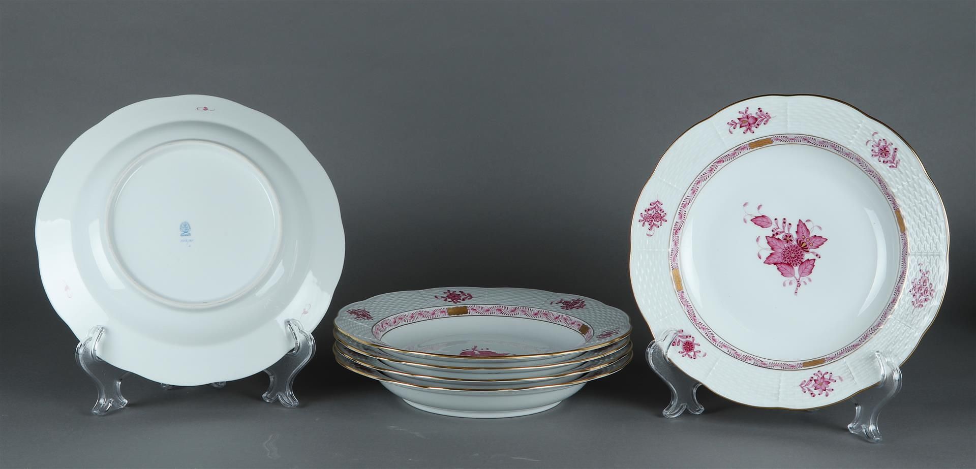 A set of 6 porcelain soup plates with Apponyi purple decor. Herend, Hungary.