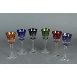 Box with a set of 6Cristal de Paris shot glasses, with pattern, in various colours, from Cristalleri