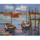 Belgian Expressionist, ca. 1950 - 1960, Dry fishing boats. Signed "Reyniers" (verso), oil on canvas,