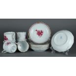 A set of 6 porcelain coffee cups and saucers with Apponyi purple decor. Herend, Hungary.