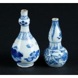 Two small porcelain knob vases: one with floral decor, the other with antique decor. China, Kangxi.