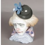 A porcelain clown bust, marked Lladró. Spain, late 20th century,