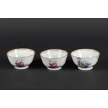 Three porcelain bowls, mandarin decor with figures in a landscape. China, Qianlong.