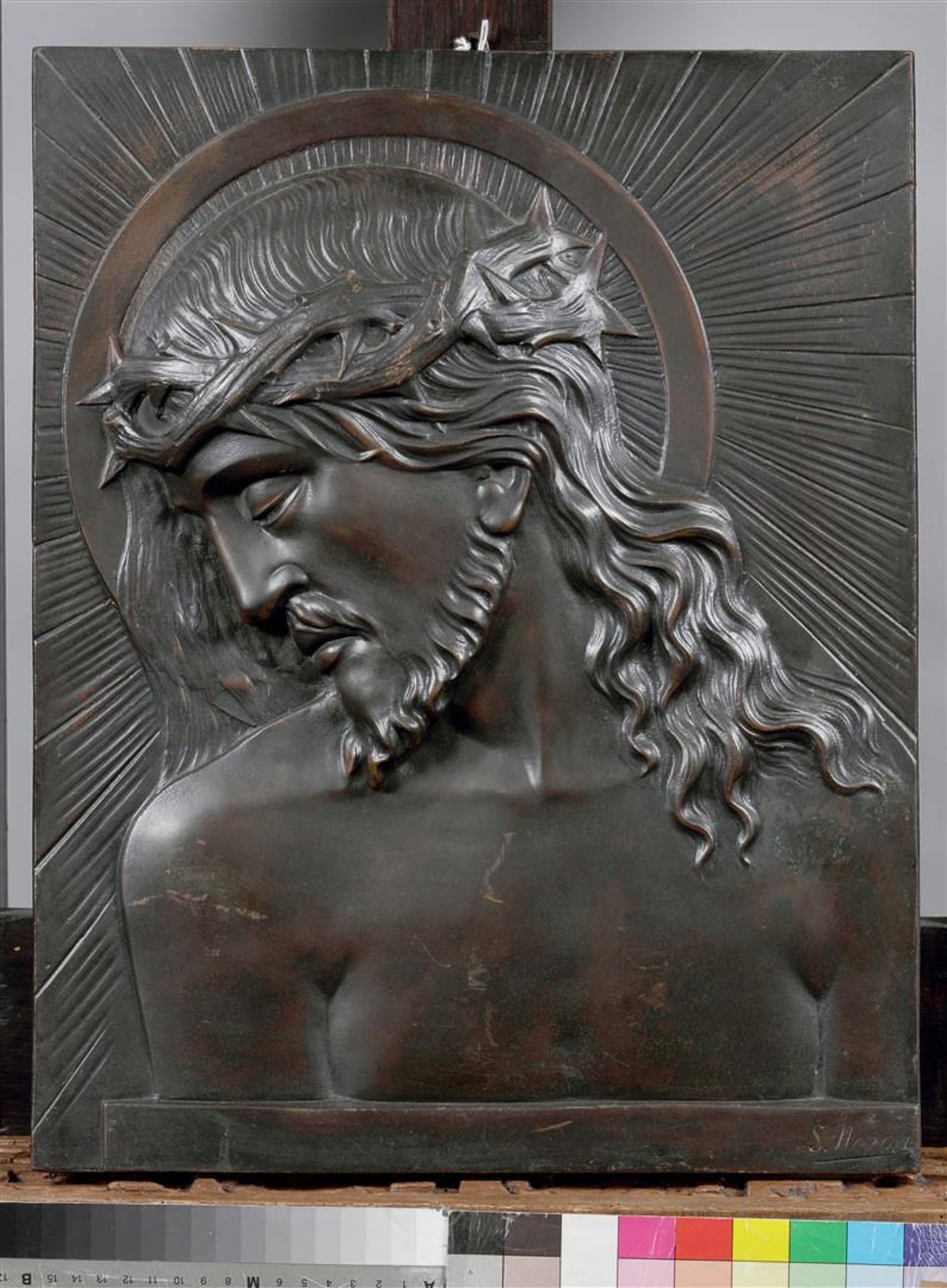 A bronze plaque depicting Jesus Christ. 2nd half of the 20th century.