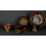 A diverse collection of partly painted pottery. Central and South America, 7 pieces assorted.