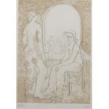 Two women in a boudoir, signed unclearly, and numbered "63/150" (in pencil), etching in two colors.