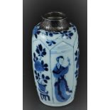 A porcelain vase with 6 lotus leaf shaped beds with lilies and cachepot decor. Marked with Jade sign