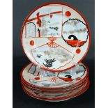A lot of (6) Japanese porcelain cake plates, 19/20th C.