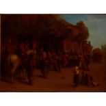 Dutch School, 19th century, An inn scene with a value that serves travelers. Signed: "H. Busch" (low