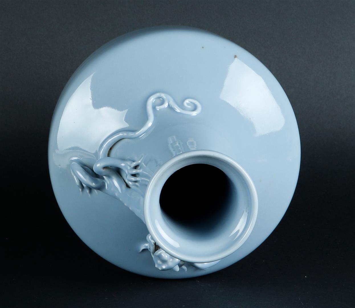 A large porcelain blue monochrome belly vase with an embossed dragon around the neck. With Yongzheng - Image 5 of 7