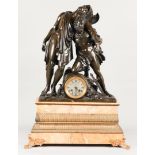 A monumental "Charles X" mantel clock on fire-gilt claw feet and with palm leaf banding. The large