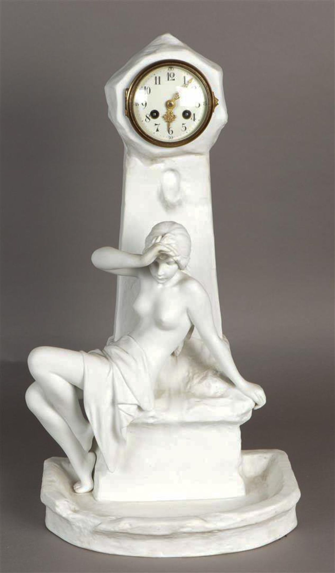 A biscuit Art Nouveau mantel clock, ca. 1900. (Not tested for long-term operation). - Image 2 of 11