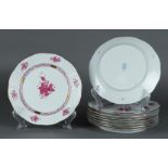 A set of 6 porcelain breakfast plates with apponyi purple decor. Herend, Hungary.