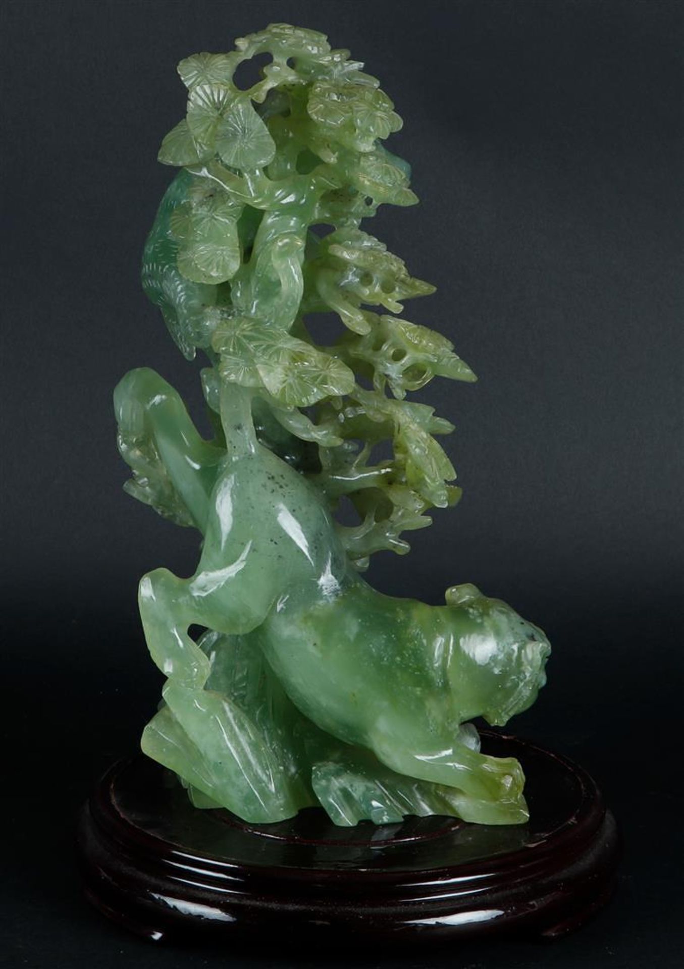 A large Jade statue with decoration of a tiger and a bear near a tree. China, 20th century. - Image 2 of 2