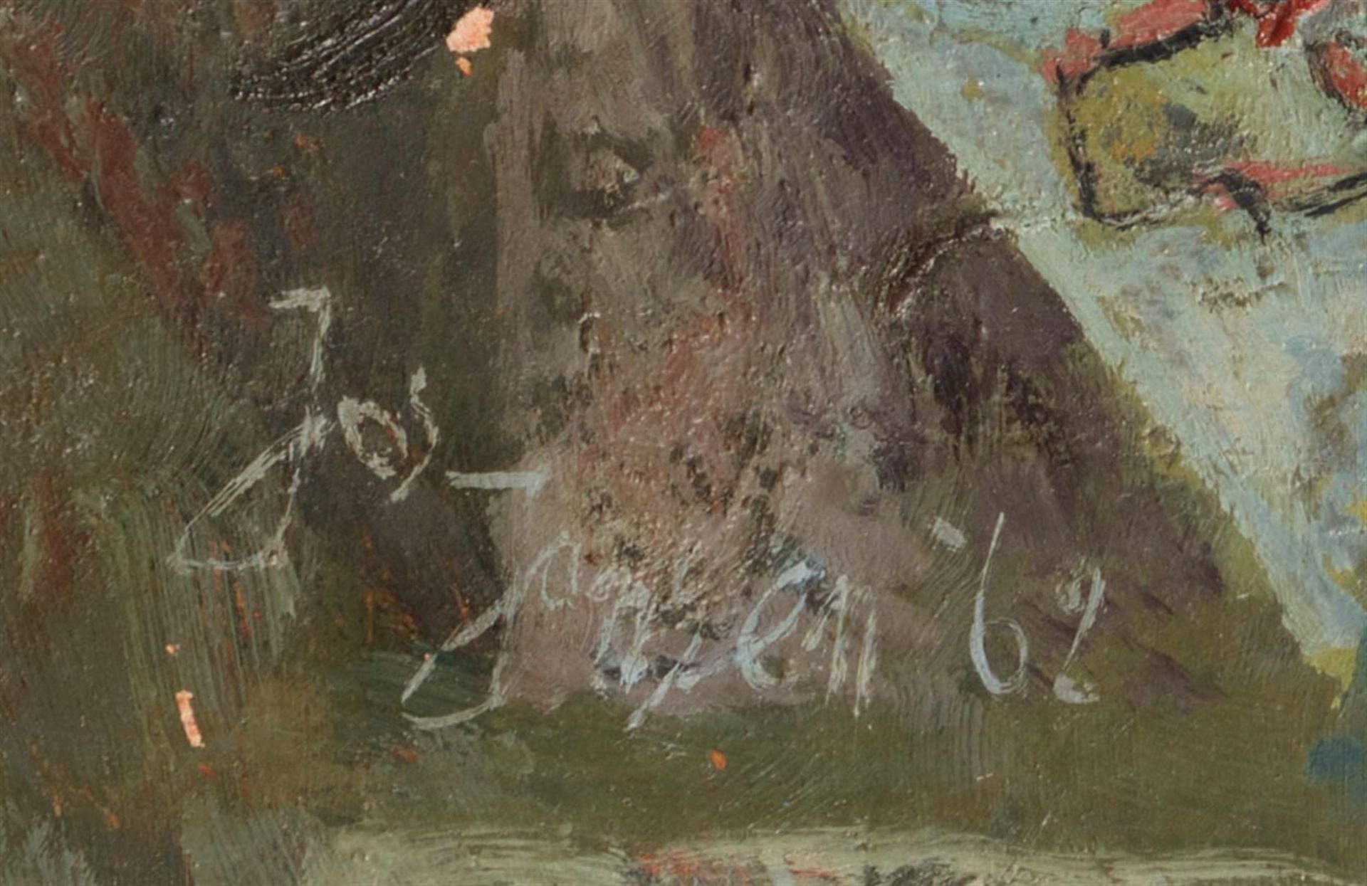 Joseph Jansen. "Don Bosco" (Rotterdam 1933 - ?), Courtyard. Signed (lower left), oil on board. - Image 3 of 3