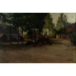 Roeland Larij (Dordrecht 1855 - 1932), A dirt road through a village, signed "R LARY" (apocryphal),