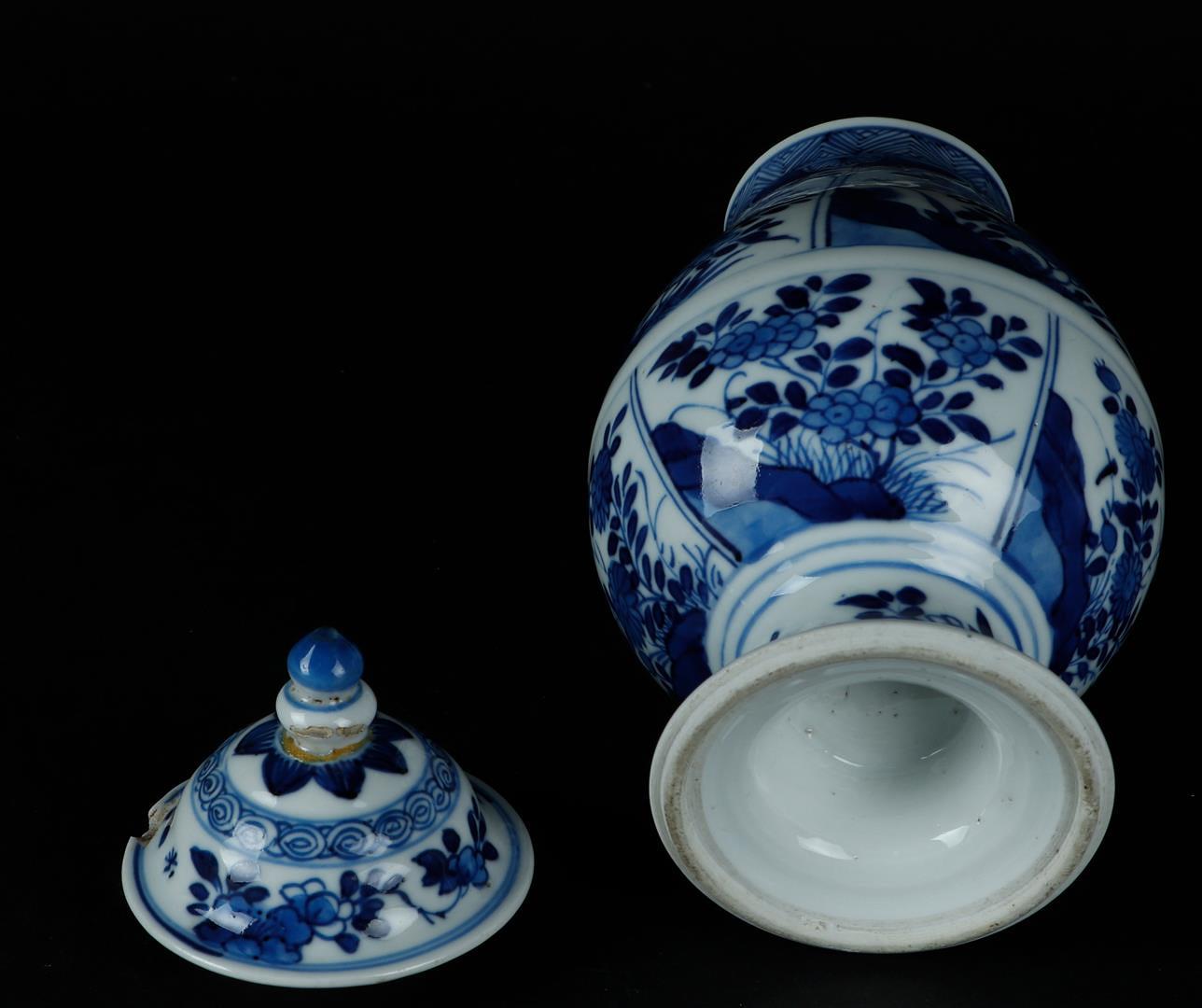 A porcelain belly vase with divisions with rich floral decoration on rock, on a flared foot. China,  - Image 5 of 5