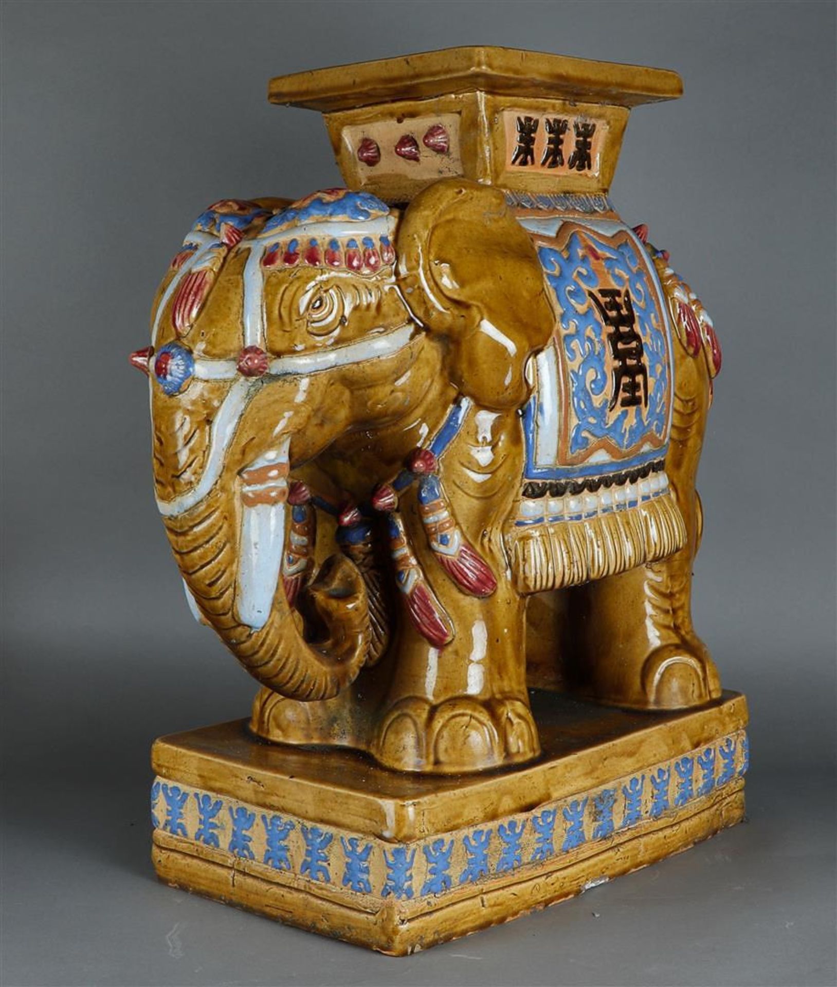 An earthenware "Chinese", garden ornament/hocker in the shape of an elephant, 20th C. - Image 2 of 2