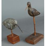 A lot of two antique decoys in the shape of snipe.