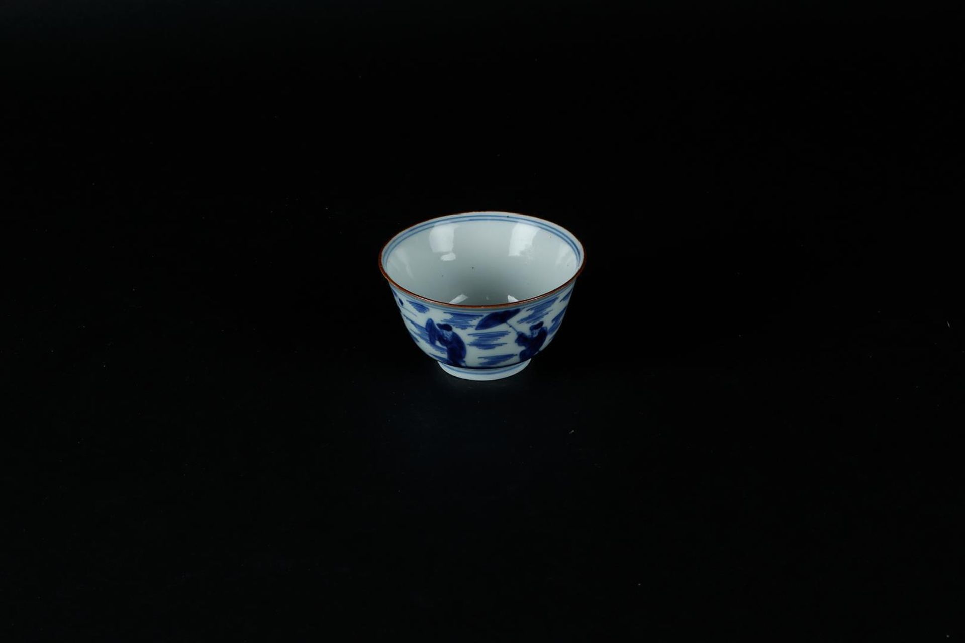 A porcelain bowl with landscape decor on the outside, with dignitary with servant with parasol. Chin - Image 2 of 4