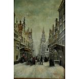 Dutch School, 20th century. A Dutch city in winter, oil on panel.