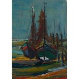 Belgian expressionist, ca. 1950 - 1960, Fishing ships in the harbor, signed "Reyniers" (top right),
