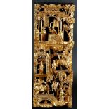A gilded wooden panel depicting various figures. China, 19th century.