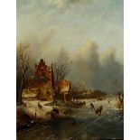 Jan Hendrik Jacob Jasper (1937 - present), A Dutch winter landscape with figures on the ice. Signed