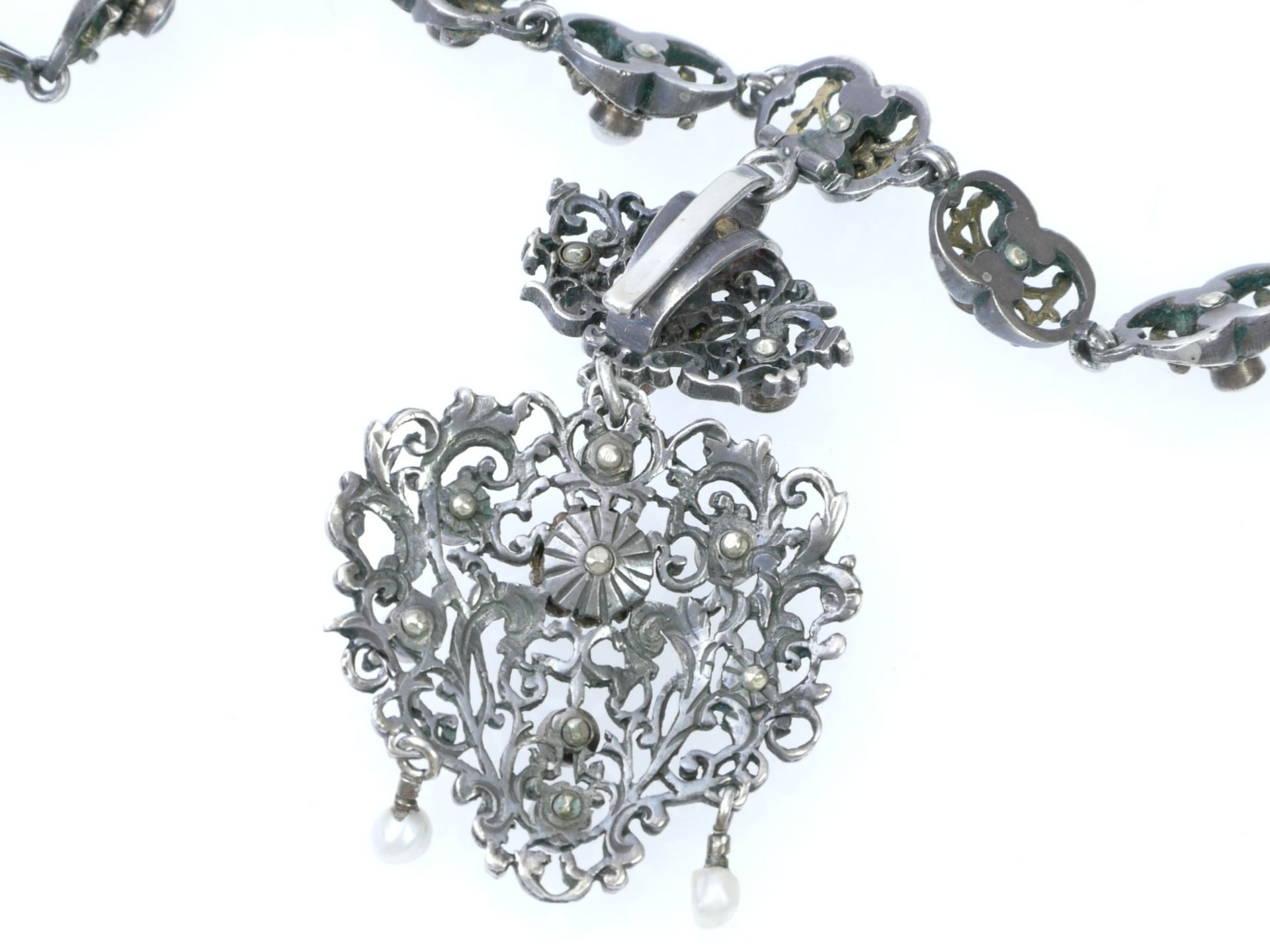 Neorenaissance Collier mit Anhänger Silber und Perlen um 1880 - Image 6 of 9