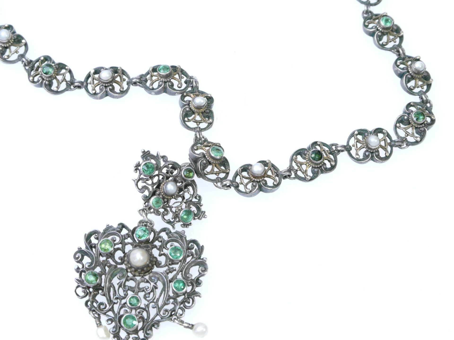 Neorenaissance Collier mit Anhänger Silber und Perlen um 1880 - Image 5 of 9