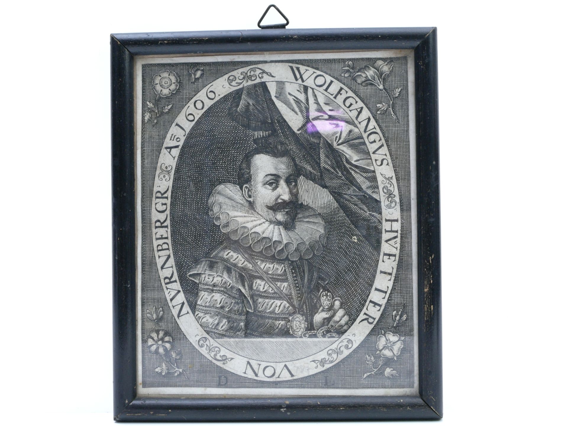 Monogramiert DL - Kupferstich Portrait Wolfgang Hütter Nürnberg datiert 1606