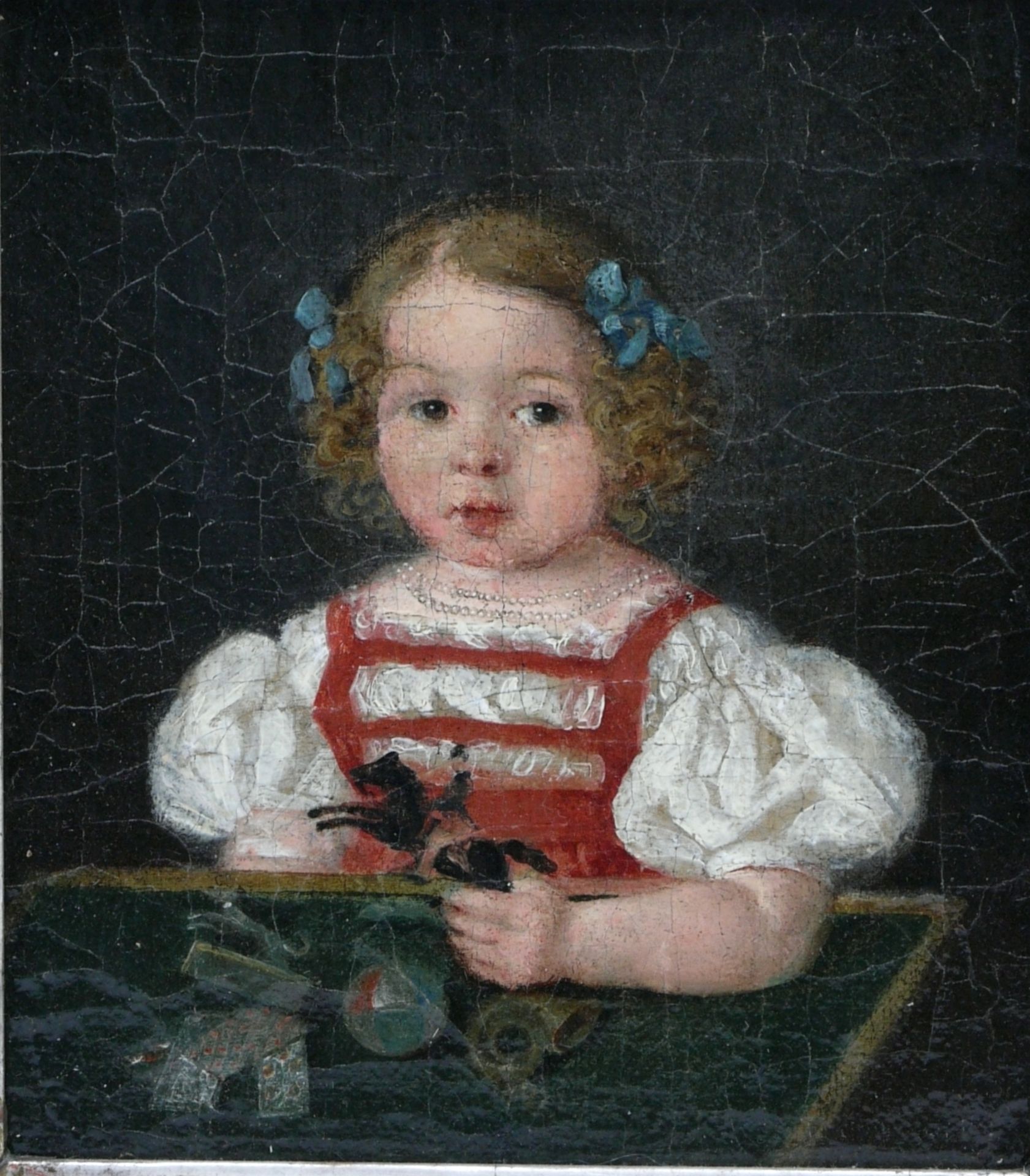 Maler des 19. Jhd. - Kinderportrait spielendes Mädchen - Bild 2 aus 6