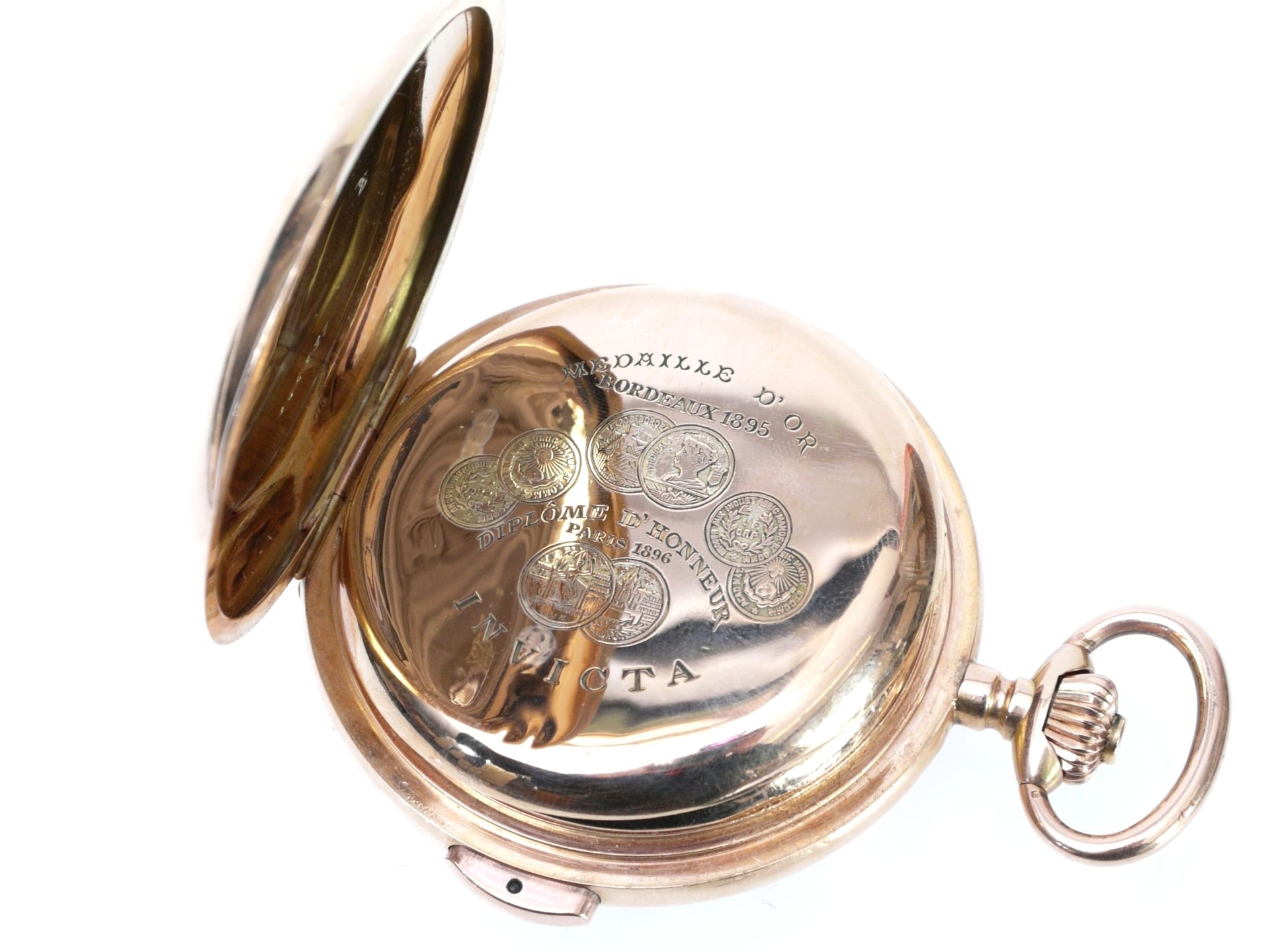 Taschenuhr Savonette Invicta mit Repetition Roségold 14kt um 1900 - Bild 4 aus 7