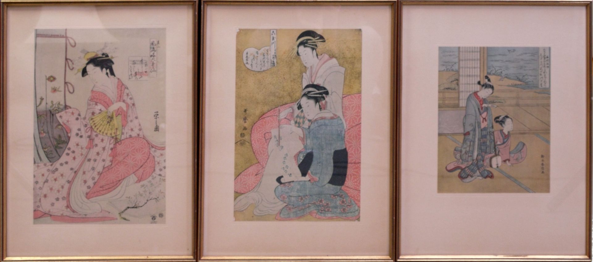 3 japanische ukiyo-e Holzdrucke 19. Jhd.