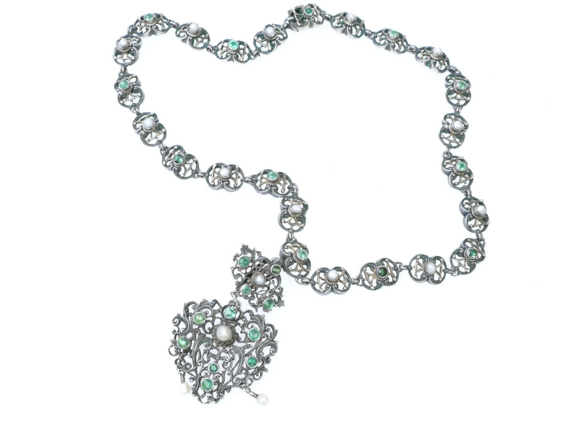 Neorenaissance Collier mit Anhänger Silber und Perlen um 1880 - Image 2 of 9